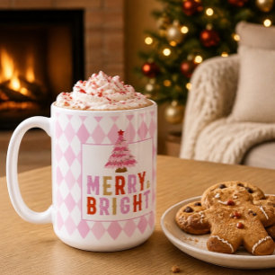 Merry and Bright Pink Diamond Christmas Coffee Mug
