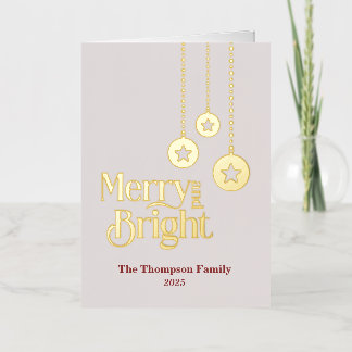 "Merry and Bright" Pink Folded Foil Holiday Card