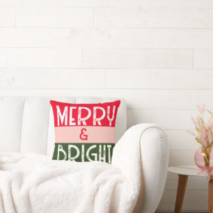 Merry And Bright Pink Green Retro Christmas Cushion