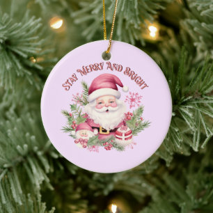 Merry and Bright - Pink Santa Ceramic Ornament