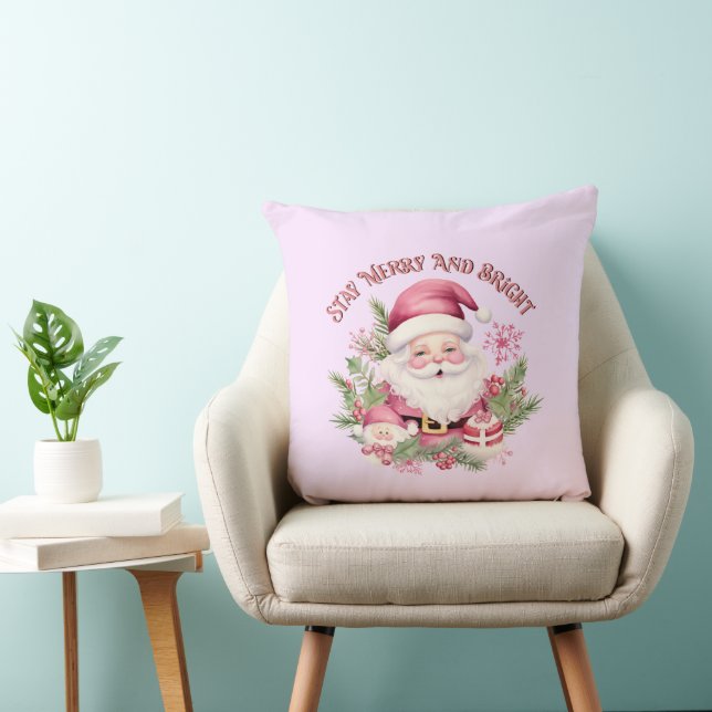Merry and Bright - Pink Santa Cushion (Chair)