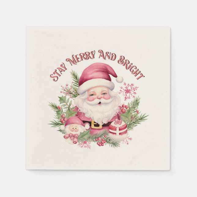 Merry and Bright - Pink Santa Napkin (Front)