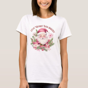 Merry and Bright - Pink Santa T-Shirt