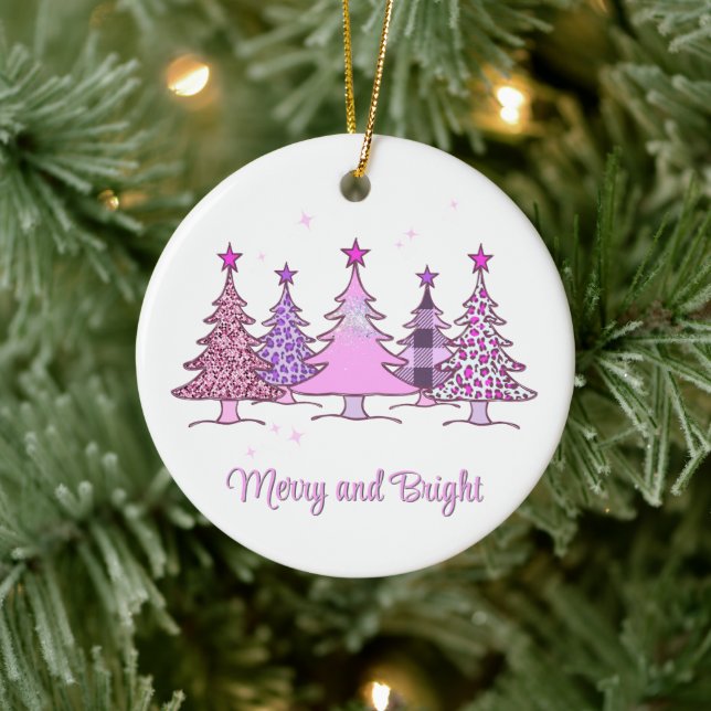 Merry and Bright Pink Xmas Tree Ornament Keepsake (Tree)