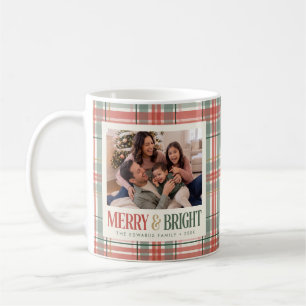 Merry and Bright Plaid Christmas Photo Coffee Mug
