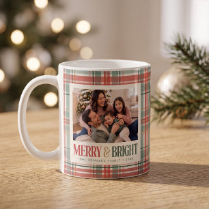 Merry and Bright Plaid Christmas Photo Coffee Mug