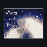 Merry and Bright Polar Bear Holiday Postcard<br><div class="desc">Cute polar bears illustration “merry and bright” postcard. Original artwork by Komila Y.</div>