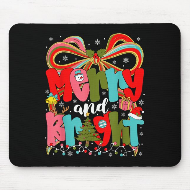 Merry And Bright Preppy Coquette Bow Christmas Wom Mouse Pad (Front)