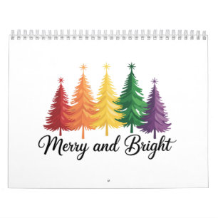 Merry And Bright Rainbow Christmas Tree Gay LGBTQ  Calendar