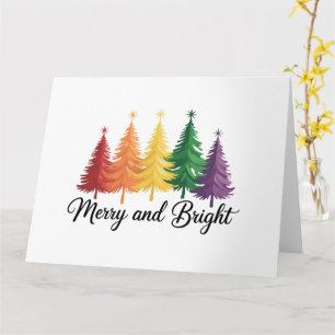 Merry And Bright Rainbow Christmas Tree Gay LGBTQ  Card
