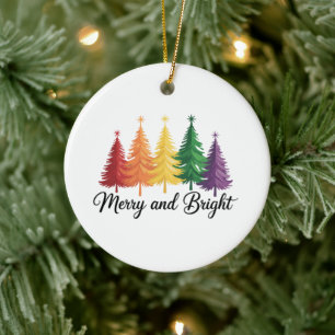 Merry And Bright Rainbow Christmas Tree Gay LGBTQ Ceramic Ornament