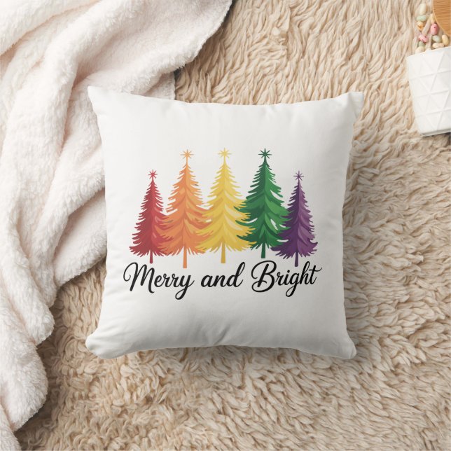 Merry And Bright Rainbow Christmas Tree Gay LGBTQ  Cushion (Blanket)