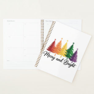 Merry And Bright Rainbow Christmas Tree Gay LGBTQ Planner