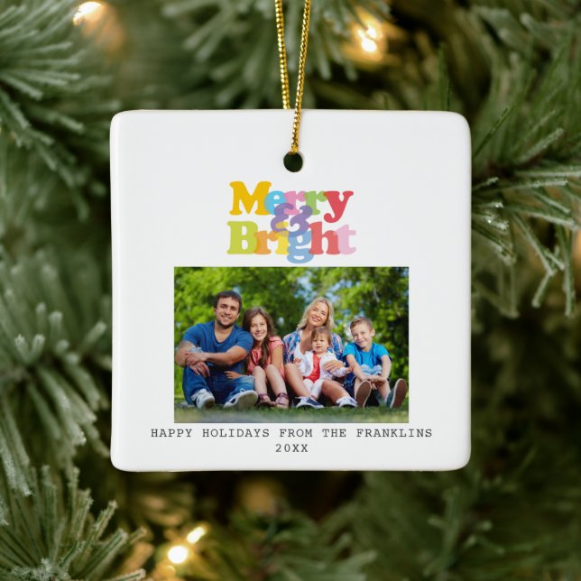 Merry And Bright Rainbow Colors Photo Modern Ceramic Ornament (Tree)