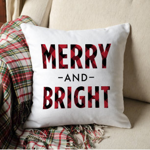 Merry and Bright Red Buffalo Plaid Christmas Cushion