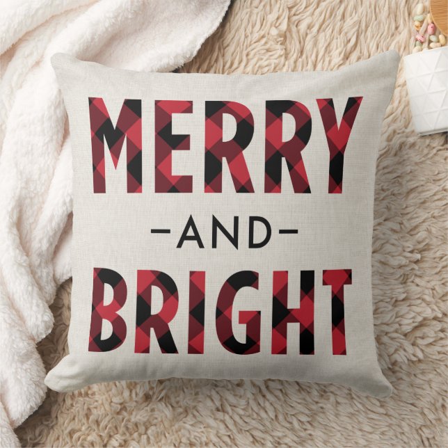 Merry and Bright Red Buffalo Plaid Holiday Cushion (Blanket)