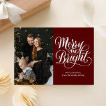 Merry and Bright Red Calligraphy Modern Photo Holiday Card<br><div class="desc">Merry and Bright Red Calligraphy Modern Photo Holiday Card. Send customisable and personalised holiday greetings to friends,  colleagues and family in simple,  chic,  elegant and modern photo design festive,  natural minimalist style cards! Below the calligraphy features your custom greeting message in modern typography.</div>