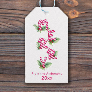 Merry and Bright Red Candy Cane Christmas Gift Tags