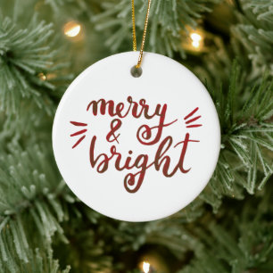 Merry and bright - red ceramic ornament