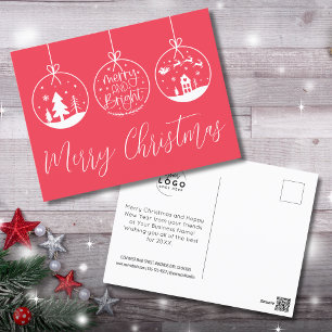 Merry And Bright Red Christmas Business Holiday Postcard