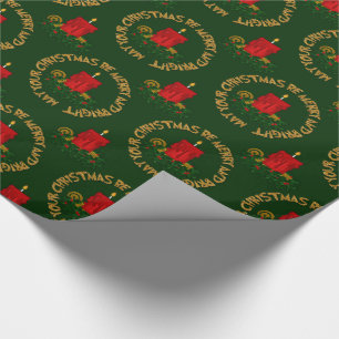 MERRY AND BRIGHT,RED CHRISTMAS CANDLE-GIFT WRAP WRAPPING PAPER