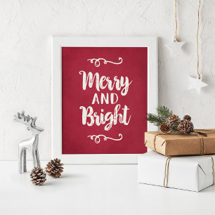 Merry and Bright Red Christmas Wall Art Print