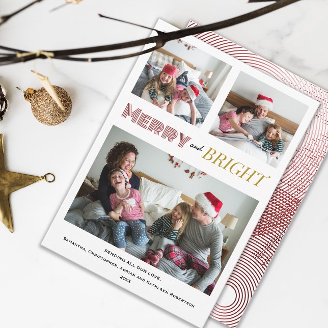 Merry and Bright Red Gold Christmas Holiday Card (Creator Uploaded)