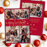 Merry and Bright Red Gold Photo Collage Christmas Holiday Card<br><div class="desc">Elegant Modern Calligraphy Red and Gold Snowflake 5 Photo Collage Merry and Bright Script Christmas Holidays Card. This festive, minimalist, five (5) photo holiday greeting card template features a pretty grid photo collage, some snowflake and says „Merry and Bright”! The „Merry and Bright” whimsical greeting text is written in a...</div>