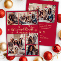 Merry and Bright Red Gold Photo Collage Christmas
