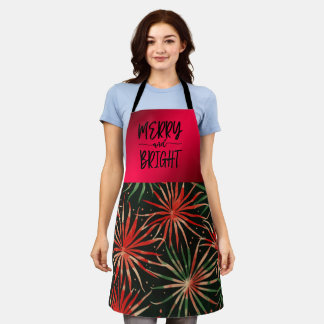Merry and Bright Red Green Christmas Fireworks Apron