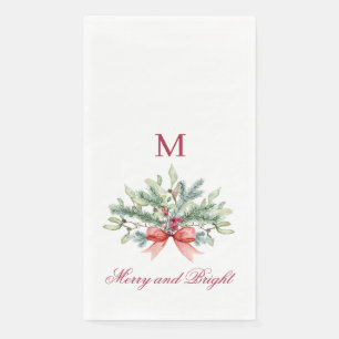 Merry and Bright Red Monogram Greenery Napkin