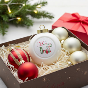 Merry and Bright, Red 'n Green Ceramic Ball Christmas Ornament