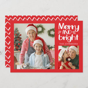 Merry and Bright Red n White Photo Christmas Card