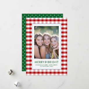 Merry and Bright Red Plaid Funny Holiday Card