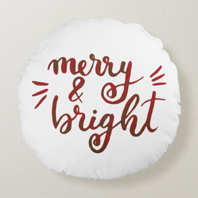 Merry and bright - red round cushion (Front)