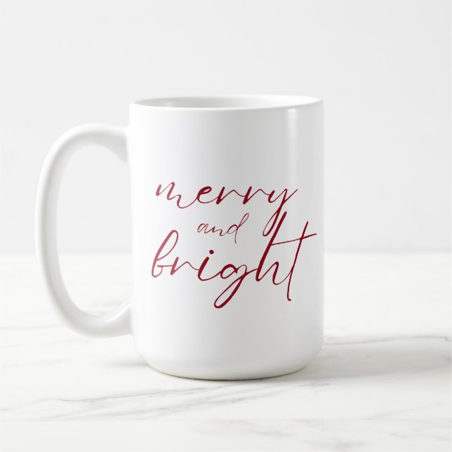 Merry and Bright red script Christmas Coffee Mug (Left)