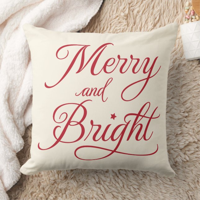 Merry and Bright Red Script Holiday Cushion (Blanket)