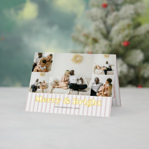 Merry And Bright Red Striped 10 Photo Foil Holiday Card