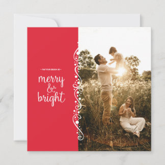 Merry and Bright Red Swirl Square Photo Card