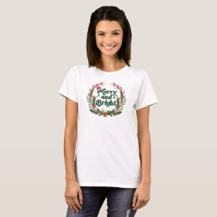 Merry and Bright Red White Green Cute Christmas  T-Shirt