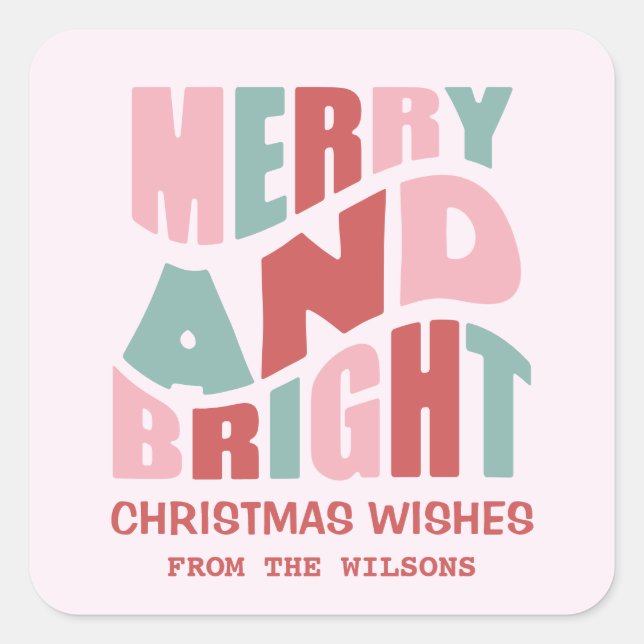 Merry and Bright Retro Christmas Square Sticker (Front)