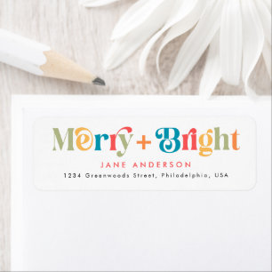 Merry and Bright Retro Colorful Christmas Return  Address Label
