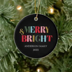 Merry and Bright Retro Colourful Family Ceramic  Ornament