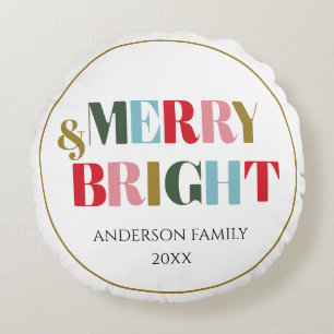 Merry and Bright Retro Colourful Family Ceramic Round Cushion