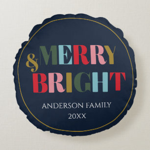 Merry and Bright Retro Colourful Family Ceramic  Round Cushion