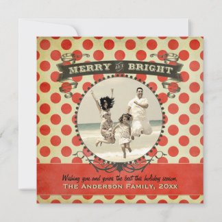 Merry and Bright Retro Red Dot Photo Holiday Card