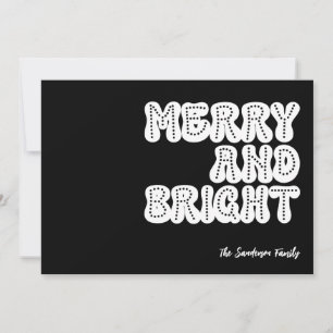 Merry and Bright Retro Trendy White Black Holiday Card