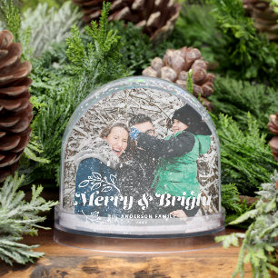 Merry and Bright Retro Typography Photo Christmas Snowglobe