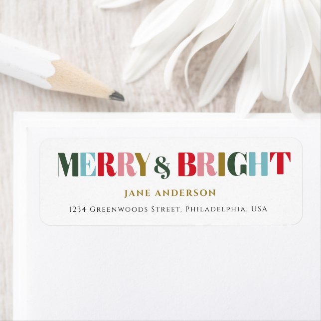 Merry and Bright Retro White Christmas Return Address Label (Insitu)