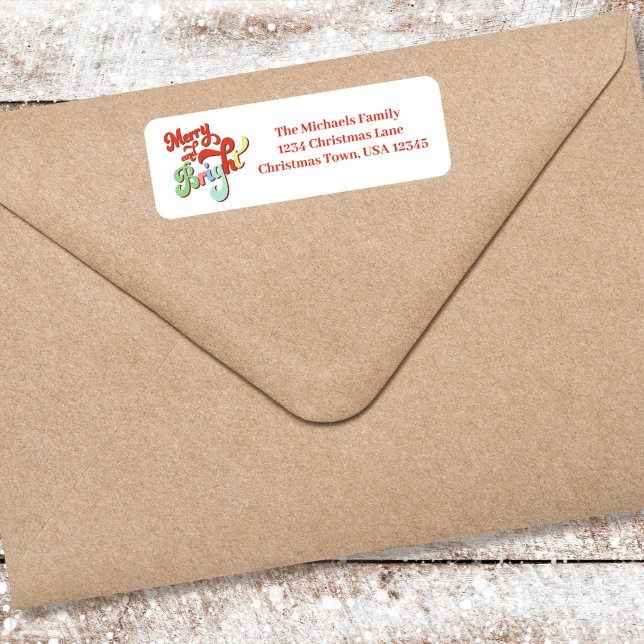 Merry and Bright Return Address Christmas Label (Merry and Bright Christmas return address label.)